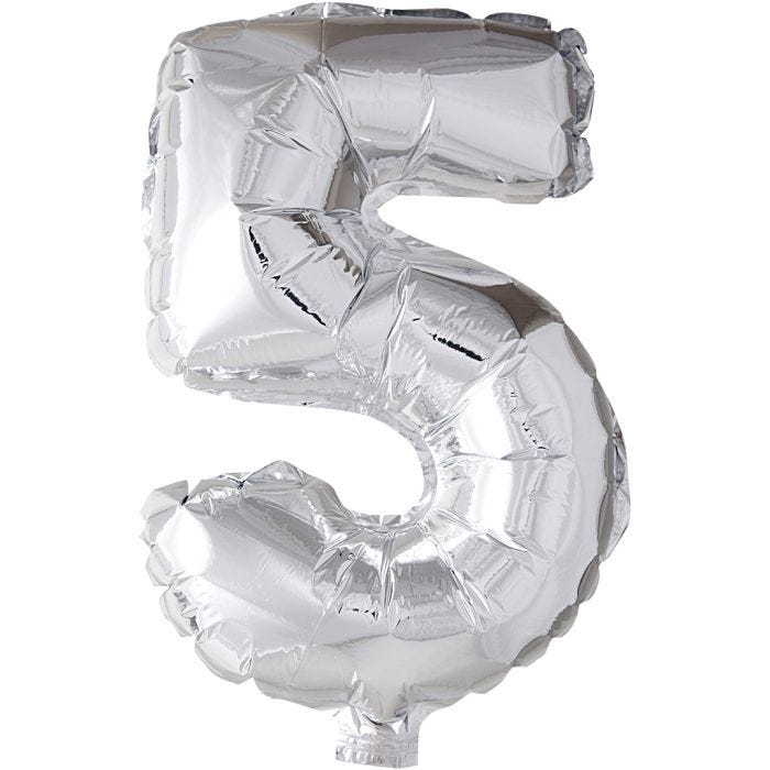 Palloncino alluminio, 5, H: 41 cm, argento, 1 pz