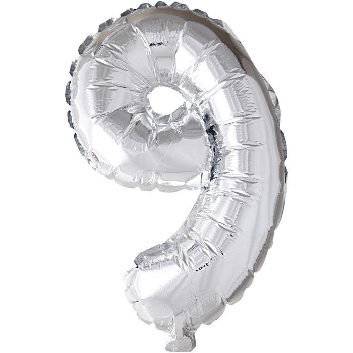 Palloncino alluminio, 9, H: 41 cm, argento, 1 pz