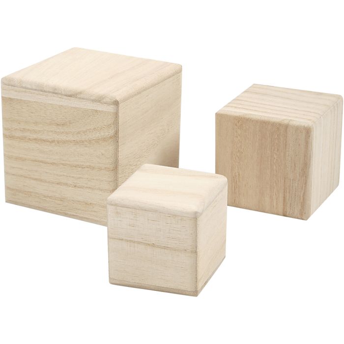 Cubi di legno, misura 5+6+8 cm, 3 pz/ 1 conf.