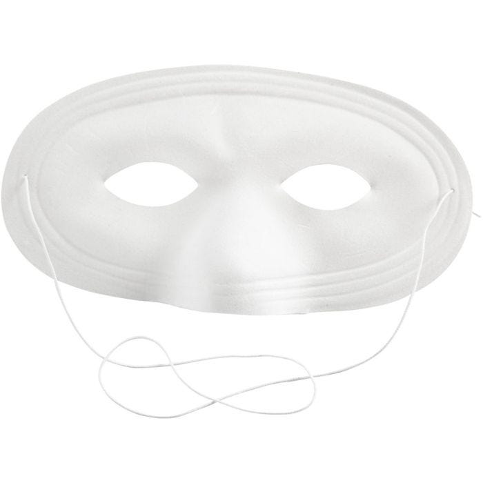 Maschera metà volto, H: 10 cm, L: 17,5 cm, bianco, 12 pz/ 1 conf.