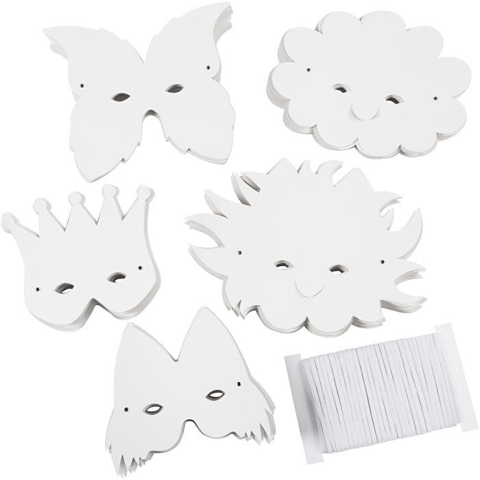 Maschere -fascia elastica inclusa, H: 15-20 cm, 230 g, bianco, 100 asst./ 1 conf.