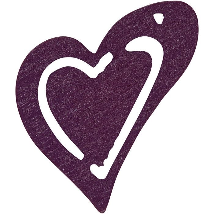 Cuore, misura 25x22 mm, spess. 1,7 mm, viola scuro, 20 pz/ 1 conf.