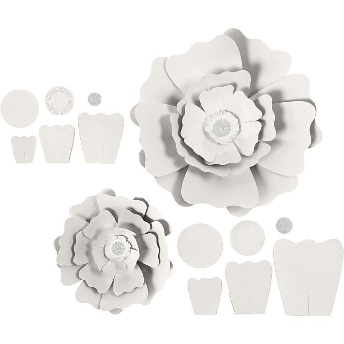 Fiori di carta, diam 15+25 cm, 230 g, bianco, 2 pz/ 1 conf.