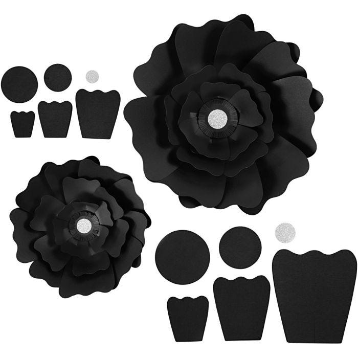 Fiori di carta, diam 15+25 cm, 230 g, nero, 2 pz/ 1 conf.