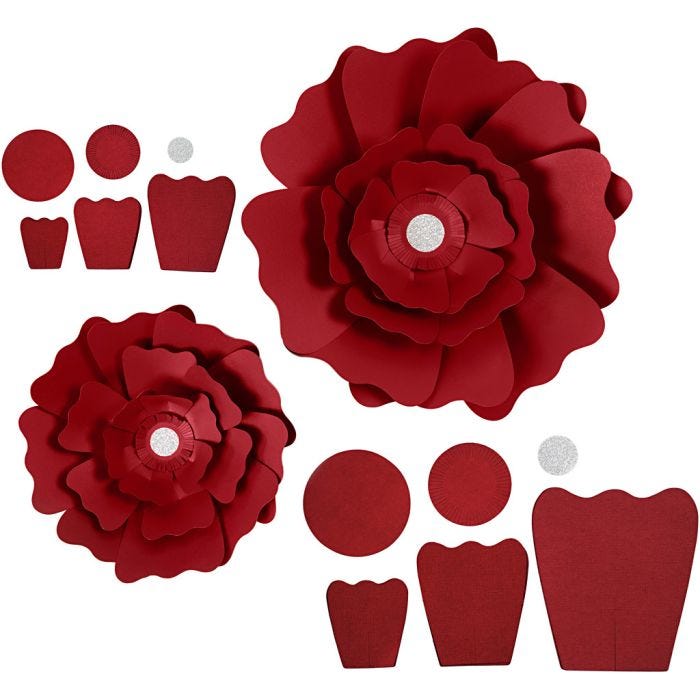Fiori di carta, diam 15+25 cm, 230 g, rosso, 2 pz/ 1 conf.
