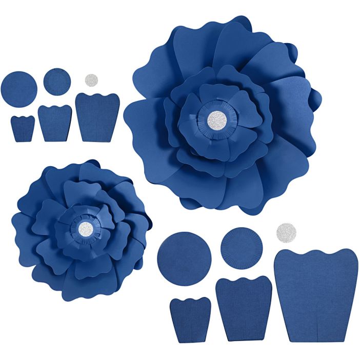 Fiori di carta, diam 15+25 cm, 230 g, blu, 2 pz/ 1 conf.