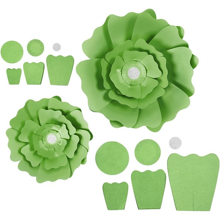 Fiori di carta, diam 15+25 cm, 230 g, verde, 2 pz/ 1 conf.