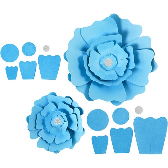 Fiori di carta, diam 15+25 cm, 230 g, azzurro, 2 pz/ 1 conf.