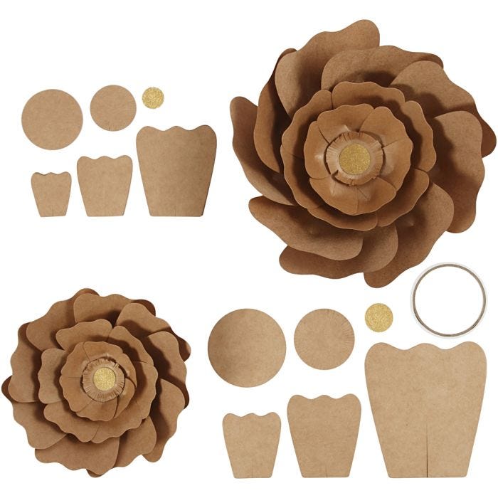 Fiori di carta, diam 15+25 cm, natural, 2 pz/ 1 conf.