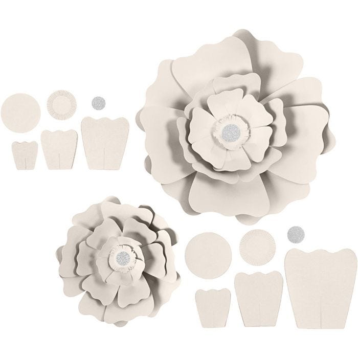 Fiori di carta, diam 15+25 cm, 230 g, avorio, 2 pz/ 1 conf.