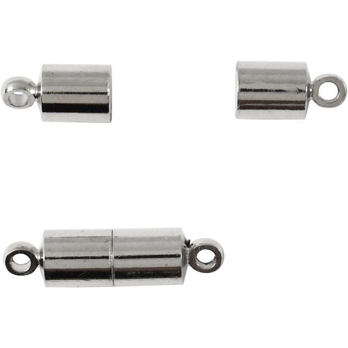 Fibbie magnetiche, L: 15 mm, diam 5 mm, placcato argento, 10 pz/ 1 conf.