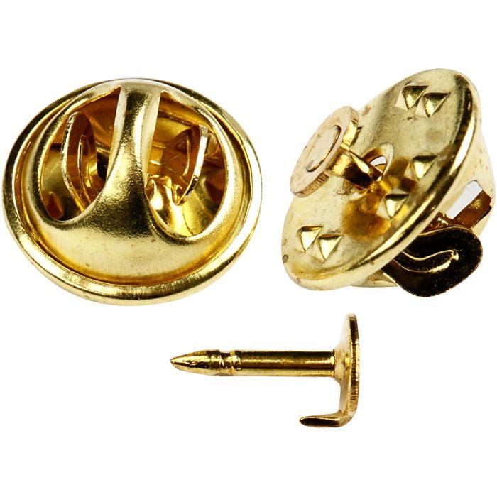 Spille con fermaglio, diam 11,5 mm, placcato oro, 25 pz/ 1 conf.