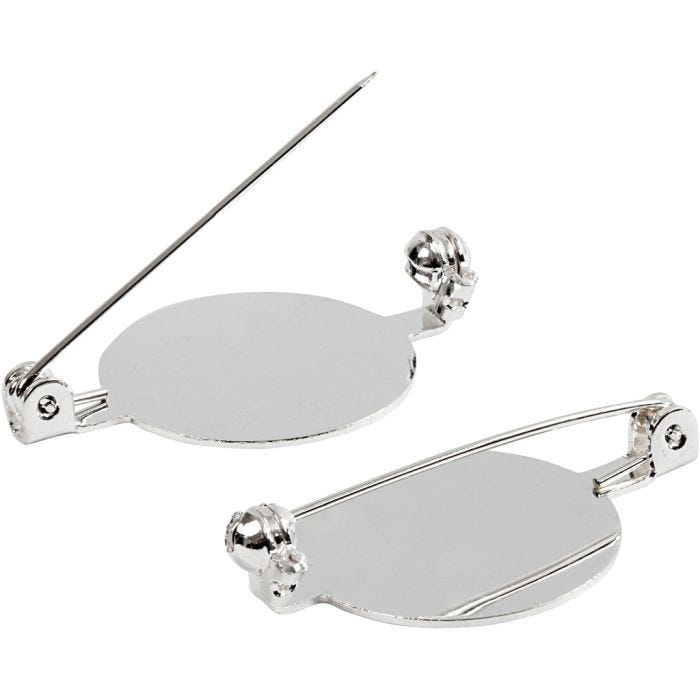 Supporto per spilla, diam 20 mm, placcato argento, 100 pz/ 1 conf.