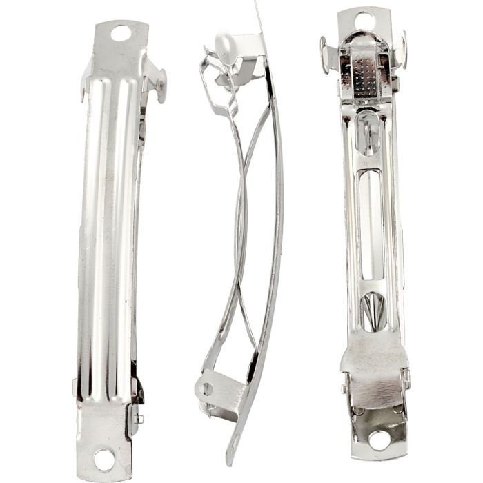 Barrette per capelli, L: 8 cm, L: 8 mm, placcato argento, 30 pz/ 1 conf.