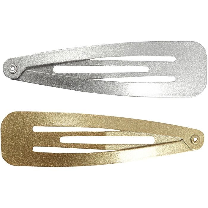 Fermacapelli, L: 66 mm, L: 17 mm, oro, argento, 4 pz/ 1 conf.