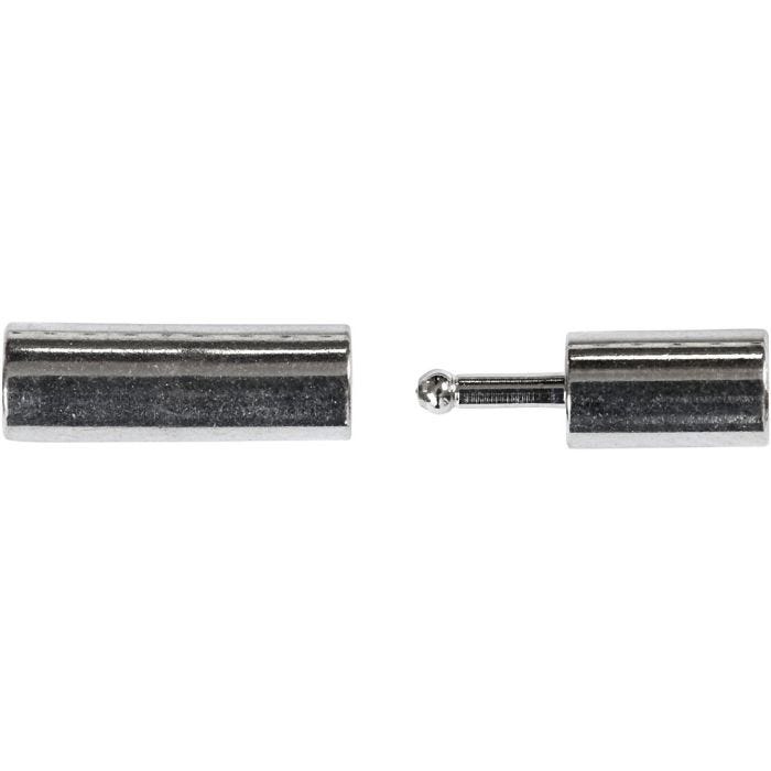 Fibbia magnetica, misura 3x14 mm, misura buco 2 mm, placcato argento, 40 pz/ 1 conf.