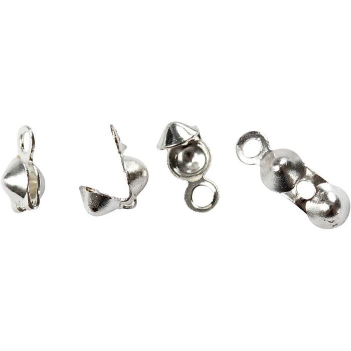 Perline ferma gioielli, L: 8 mm, diam 3 mm, placcato argento, 100 pz/ 1 conf.
