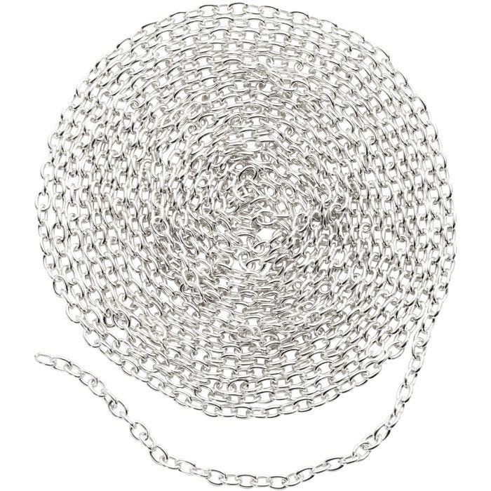 Catena per gioielli, L: 2 mm, placcato argento, 2 m/ 1 pz