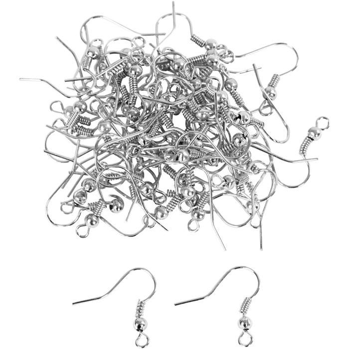 Gancetti per orecchini, L: 18 mm, placcato argento, 100 pz/ 1 conf.