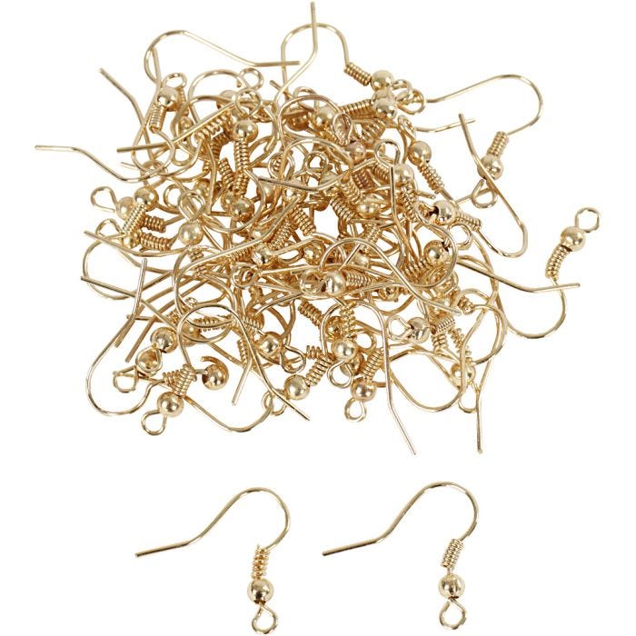 Gancetti per orecchini, L: 18 mm, placcato oro, 100 pz/ 1 conf.