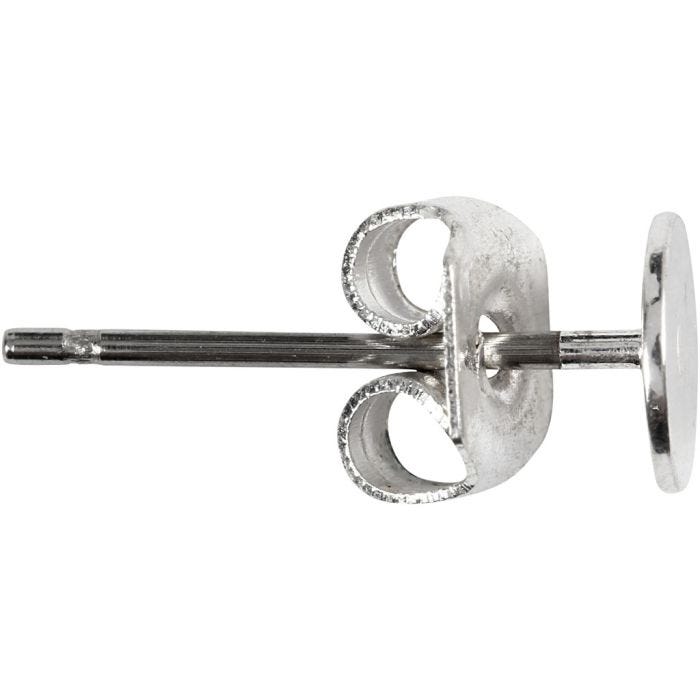 Orecchini a bottone, L: 13 mm, placcato argento, 10 pz/ 1 conf.