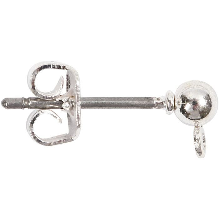 Orecchini a bottone, L: 13 mm, placcato argento, 100 pz/ 1 conf.