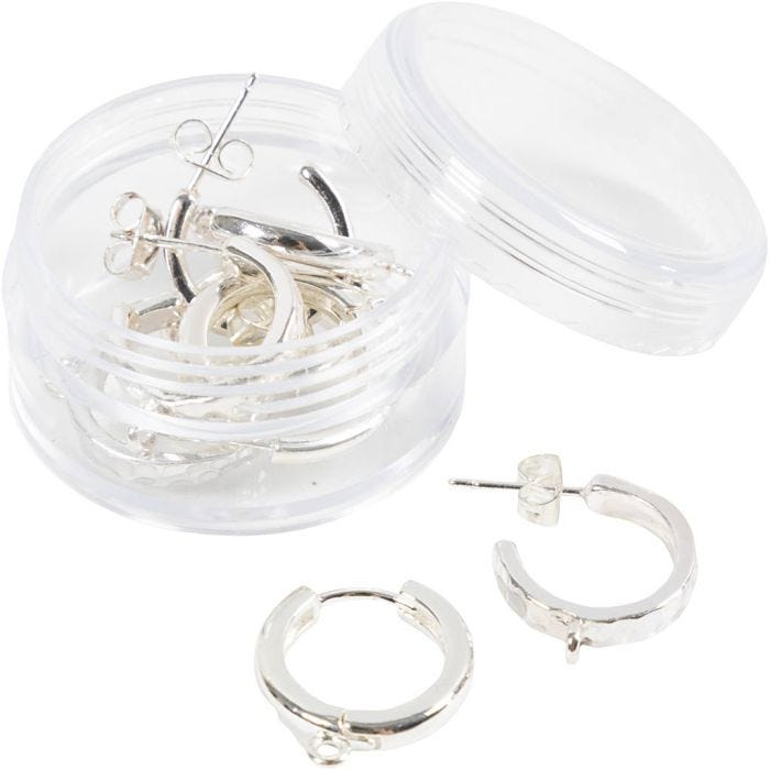 Orecchini a cerchio, diam 15 mm, spess. 3 mm, placcato argento, 2x2 paio/ 1 conf.