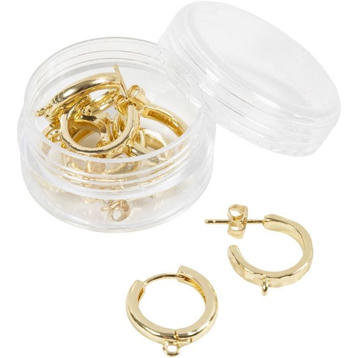 Orecchini a cerchio, diam 15 mm, spess. 3 mm, placcato oro, 2x2 paio/ 1 conf.