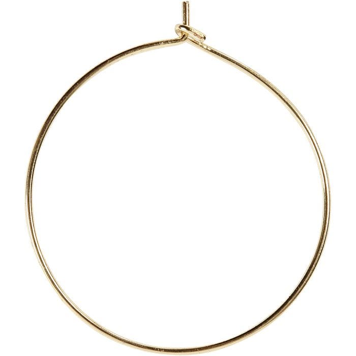 Orecchini a cerchio da decorare, diam 30 mm, placcato oro, 6 pz/ 1 conf.