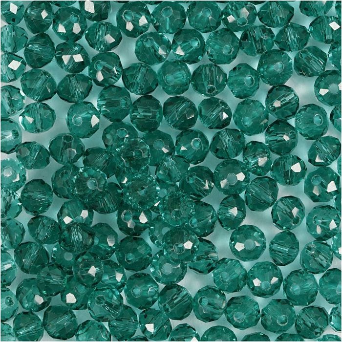 Perline Sfaccettate, diam 4 mm, misura buco 1 mm, verde, 45 pz/ 1 conf.