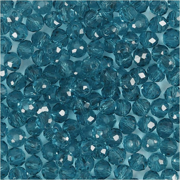 Perline Sfaccettate, diam 4 mm, misura buco 1 mm, turchese, 45 pz/ 1 conf.