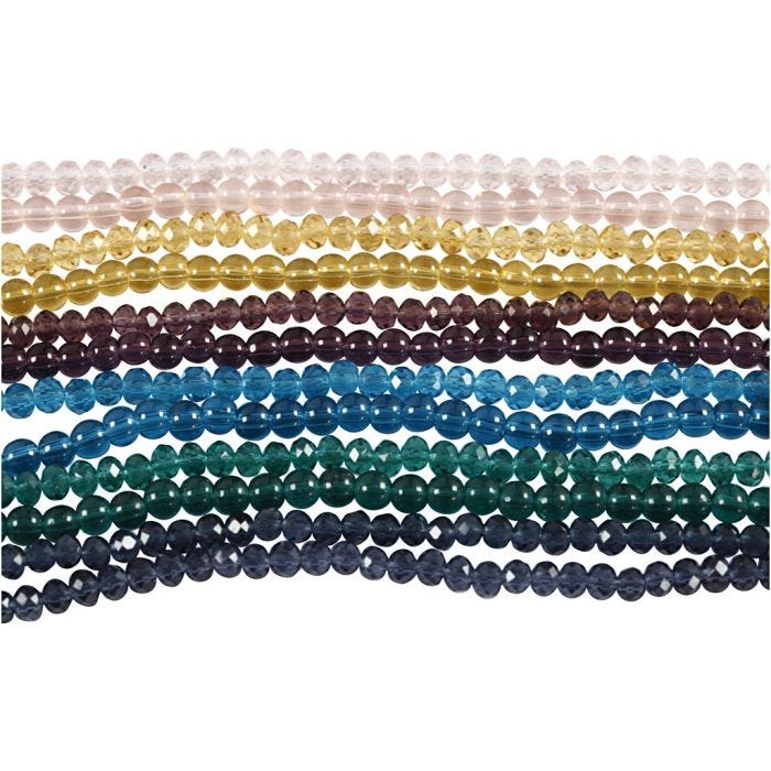 Perle di vetro e sfaccettate, diam 4 mm, misura buco 1 mm, 12x45 pz/ 1 conf.