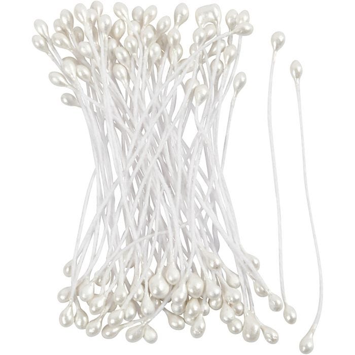 Stami di Fiori, L: 6,4 cm, diam 2 mm, bianco madreperlato, 100 pz/ 1 conf.