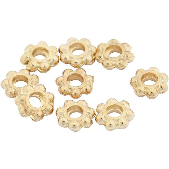 Perle spaziatrici, diam 6 mm, misura buco 2 mm, placcato oro, 100 pz/ 1 conf.