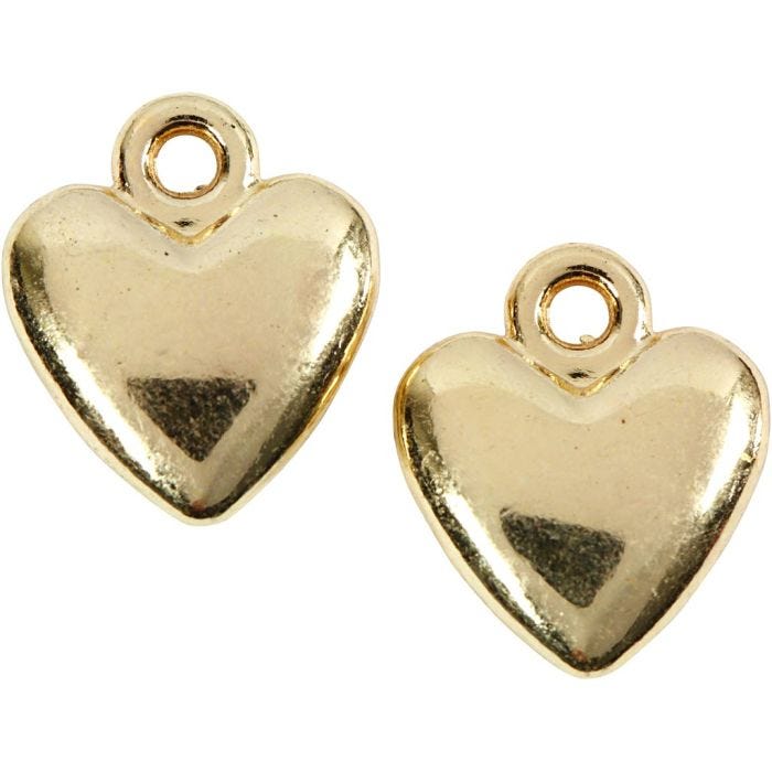 Pendente a forma di cuore, misura 13x15 mm, placcato oro, 10 pz/ 1 conf.