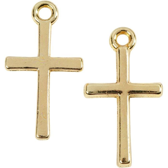 Pendente a croce, misura 10x18 mm, placcato oro, 20 pz/ 1 conf.