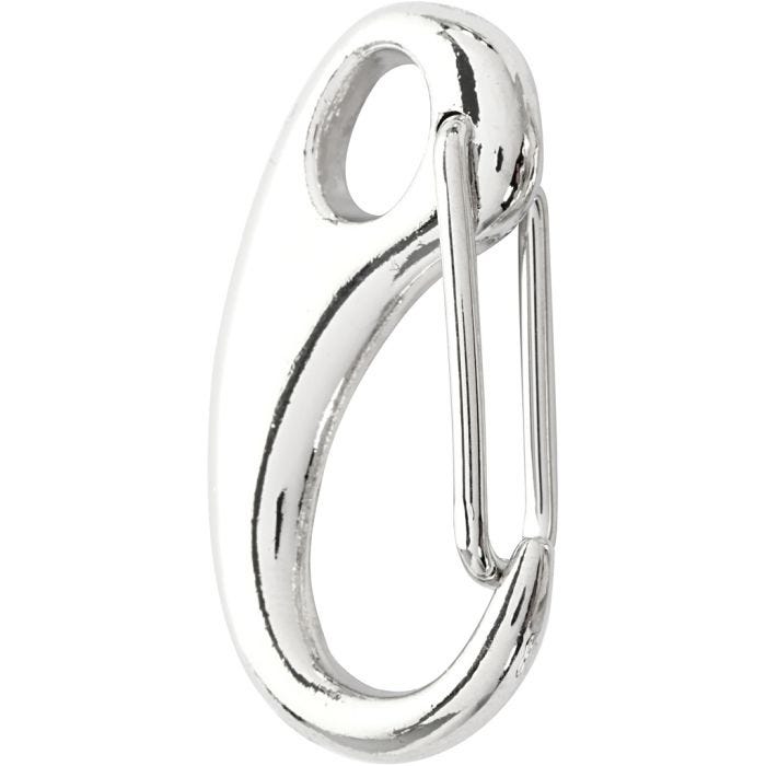 Moschettone, L: 30 mm, L: 15 mm, placcato argento, 2 pz/ 1 conf.