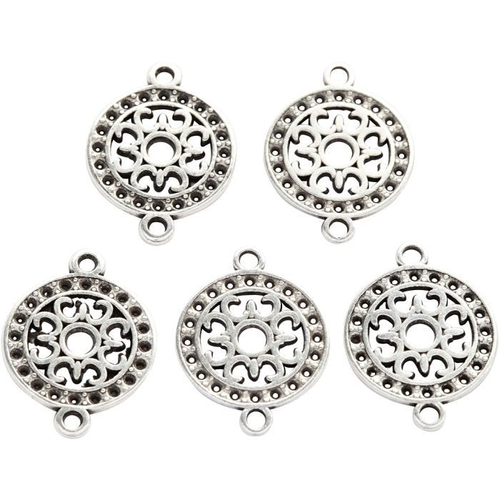 Ciondolo per gioielli, diam 14 mm, misura buco 1,2 mm, placcato argento, 5 pz/ 1 conf.