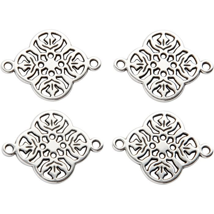 Ciondolo per gioielli, diam 15 mm, misura buco 1,2 mm, placcato argento, 4 pz/ 1 conf.