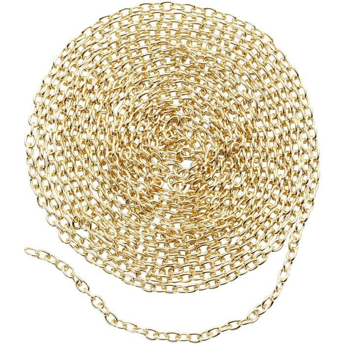 Catena per gioielli, L: 2 mm, placcato oro, 2 m/ 1 conf.