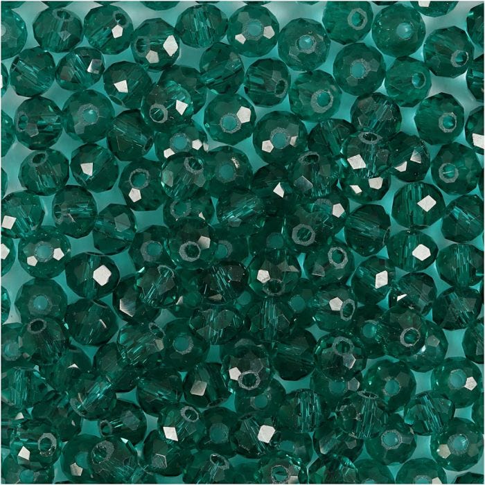 Perline Sfaccettate, misura 3x4 mm, misura buco 0,8 mm, verde smeraldo, 100 pz/ 1 conf.