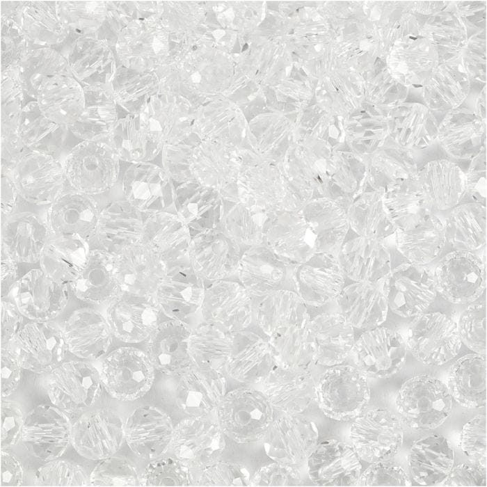 Perline Sfaccettate, misura 3x4 mm, misura buco 0,8 mm, cristallo, 100 pz/ 1 conf.