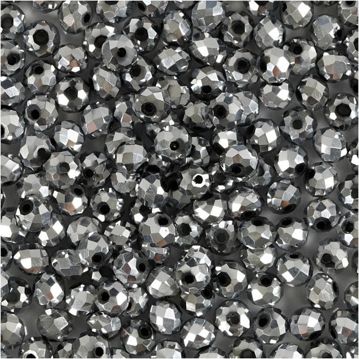 Perline Sfaccettate, misura 3x4 mm, misura buco 0,8 mm, grigio metallico, 100 pz/ 1 conf.