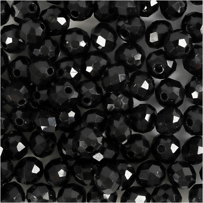 Perline Sfaccettate, misura 5x6 mm, misura buco 1 mm, nero metallico, 100 pz/ 1 conf.