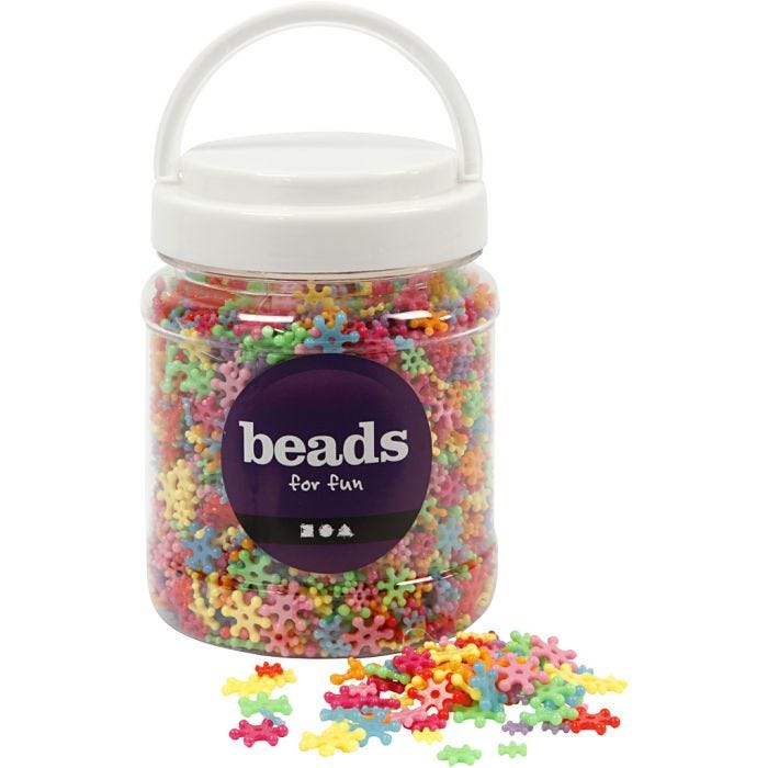 Perline in Plastica Forme Originali, diam 7-13,5 mm, misura buco 2 mm, colori asst., 270 g, 700 ml/ 1 vasch.
