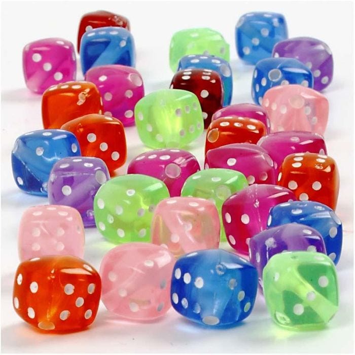 Perline Dadi, misura 7x7 mm, misura buco 1,5 mm, 105 g, 125 ml/ 1 conf.