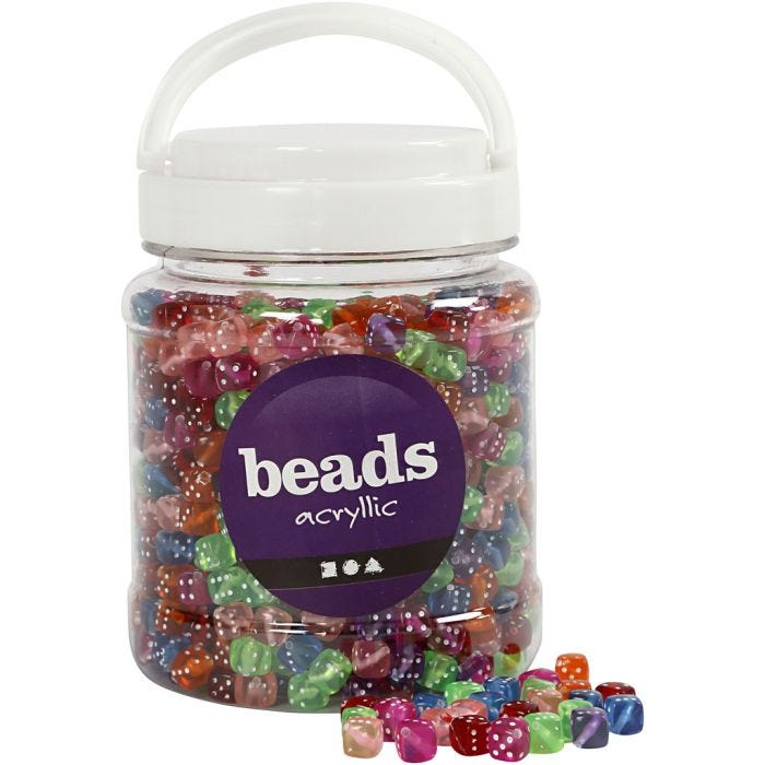 Perline Dadi, misura 7x7 mm, misura buco 1,5 mm, colori asst., 510 g, 700 ml/ 1 vasch.