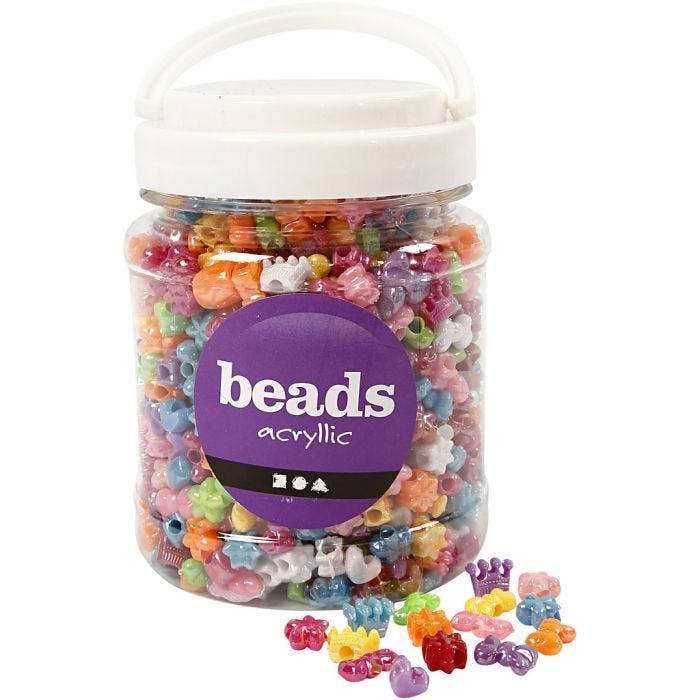 Perline in Plastica Forme Originali, diam 10 mm, misura buco 3 mm, colori asst., 380 g, 700 ml/ 1 vasch.