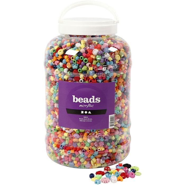 Secchiello di perline in plastica, misura 6-20 mm, misura buco 1,5-6 mm, 3000 g, 5700 ml/ 1 secch.