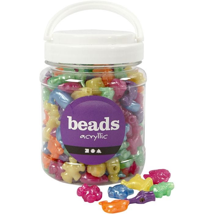 Perline in Plastica Forme Originali, misura 25 mm, misura buco 4 mm, colori perlati, 700 ml/ 1 vasch.